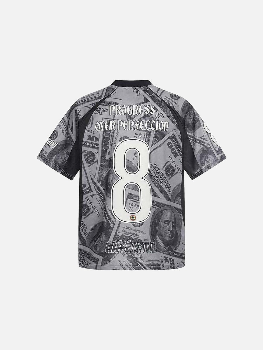 DAXUEN Oversized V-neck T-shirt with money print
