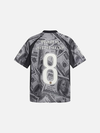 DAXUEN Oversized V-neck T-shirt with money print