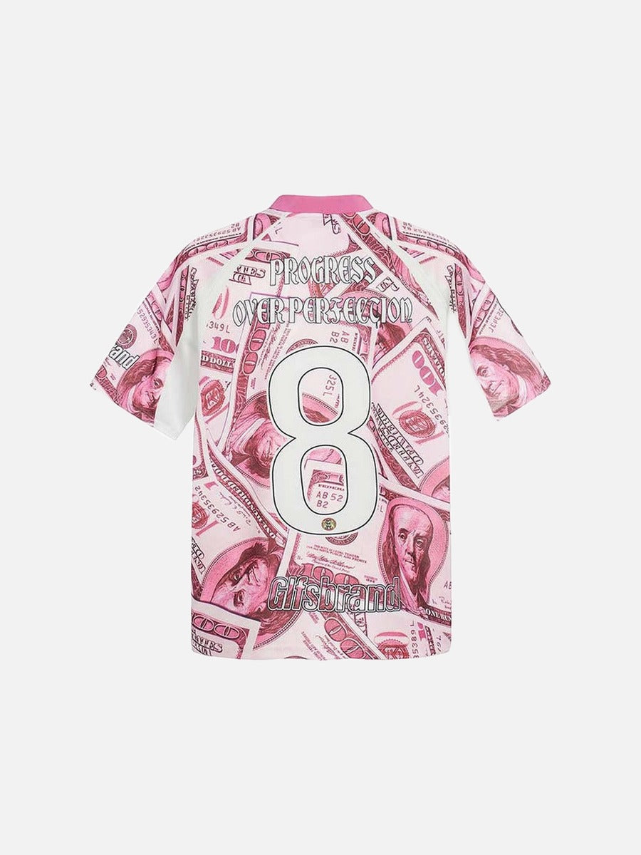 DAXUEN Oversized V-neck T-shirt with money print