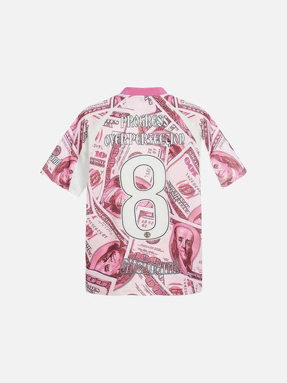DAXUEN Oversized V-neck T-shirt with money print