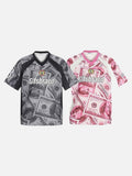 DAXUEN Oversized V-neck T-shirt with money print