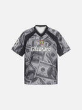 DAXUEN Oversized V-neck T-shirt with money print