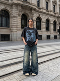 DAXUEN washed black oversized monochrome anxiety graphic t-shirt — model photo