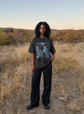 DAXUEN washed black oversized monochrome anxiety graphic t-shirt — model photo