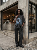 DAXUEN washed black oversized monochrome anxiety graphic t-shirt — model photo