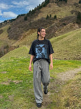 DAXUEN washed black oversized monochrome anxiety graphic t-shirt — model photo