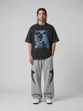 DAXUEN washed black oversized monochrome anxiety graphic t-shirt — model photo