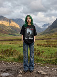 DAXUEN black oversized monochrome desk scene graphic tee — model photo