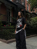 DAXUEN Monochrome Graphic T-Shirt - DAXUEN Streetwear — model photo
