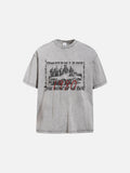 DAXUEN washed purple oversized monochrome rock-band graphic tee