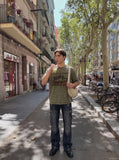 DAXUEN washed purple oversized monochrome rock-band graphic tee — model photo