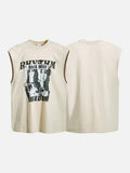 DAXUEN beige sleeveless woman's face graphic tee