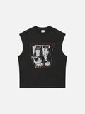 DAXUEN beige sleeveless woman's face graphic tee