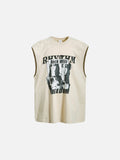 DAXUEN beige sleeveless woman's face graphic tee