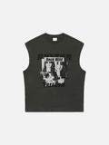 DAXUEN beige sleeveless woman's face graphic tee