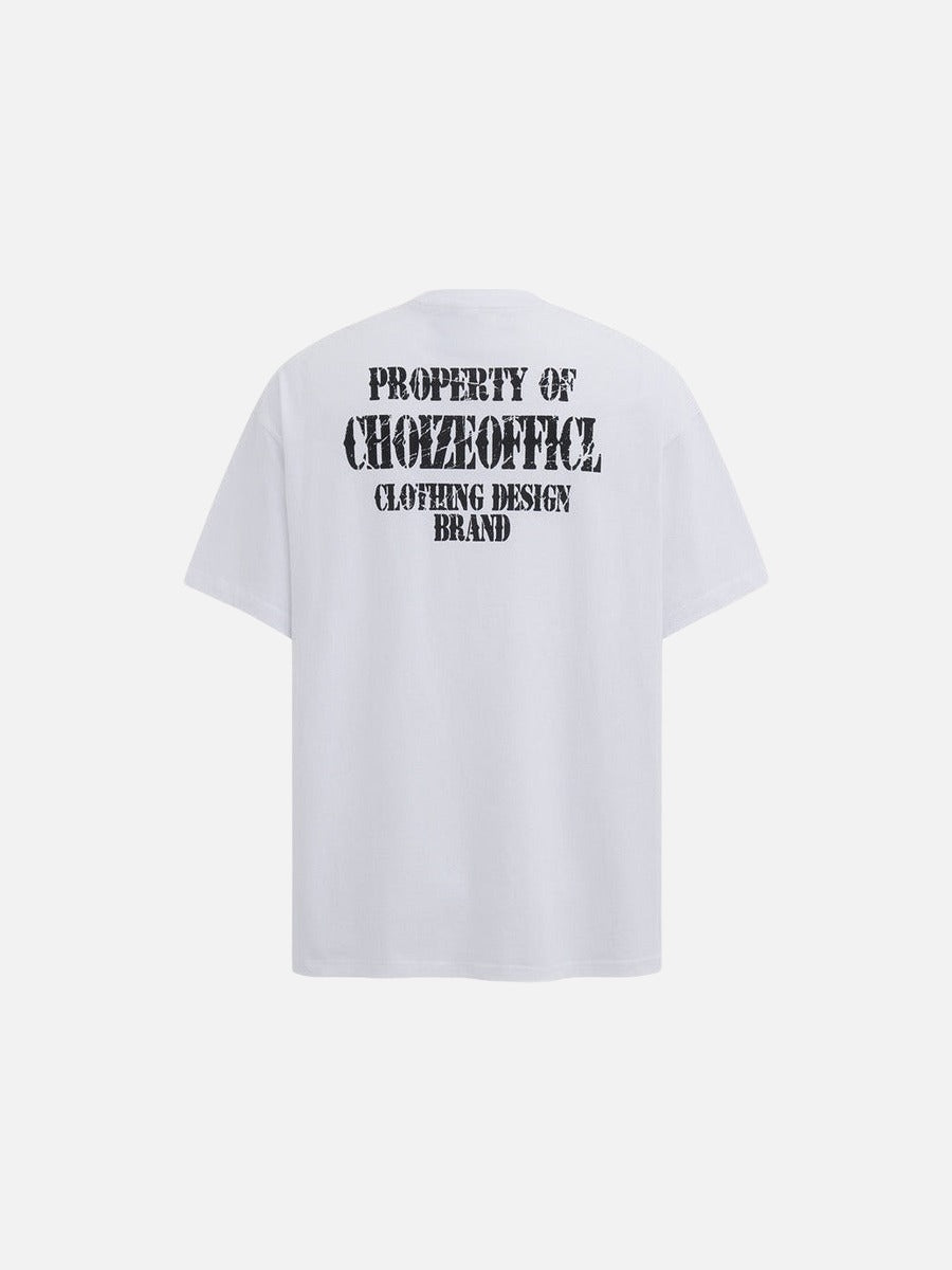 DAXUEN Oversized short-sleeved t-shirt with distressed text print