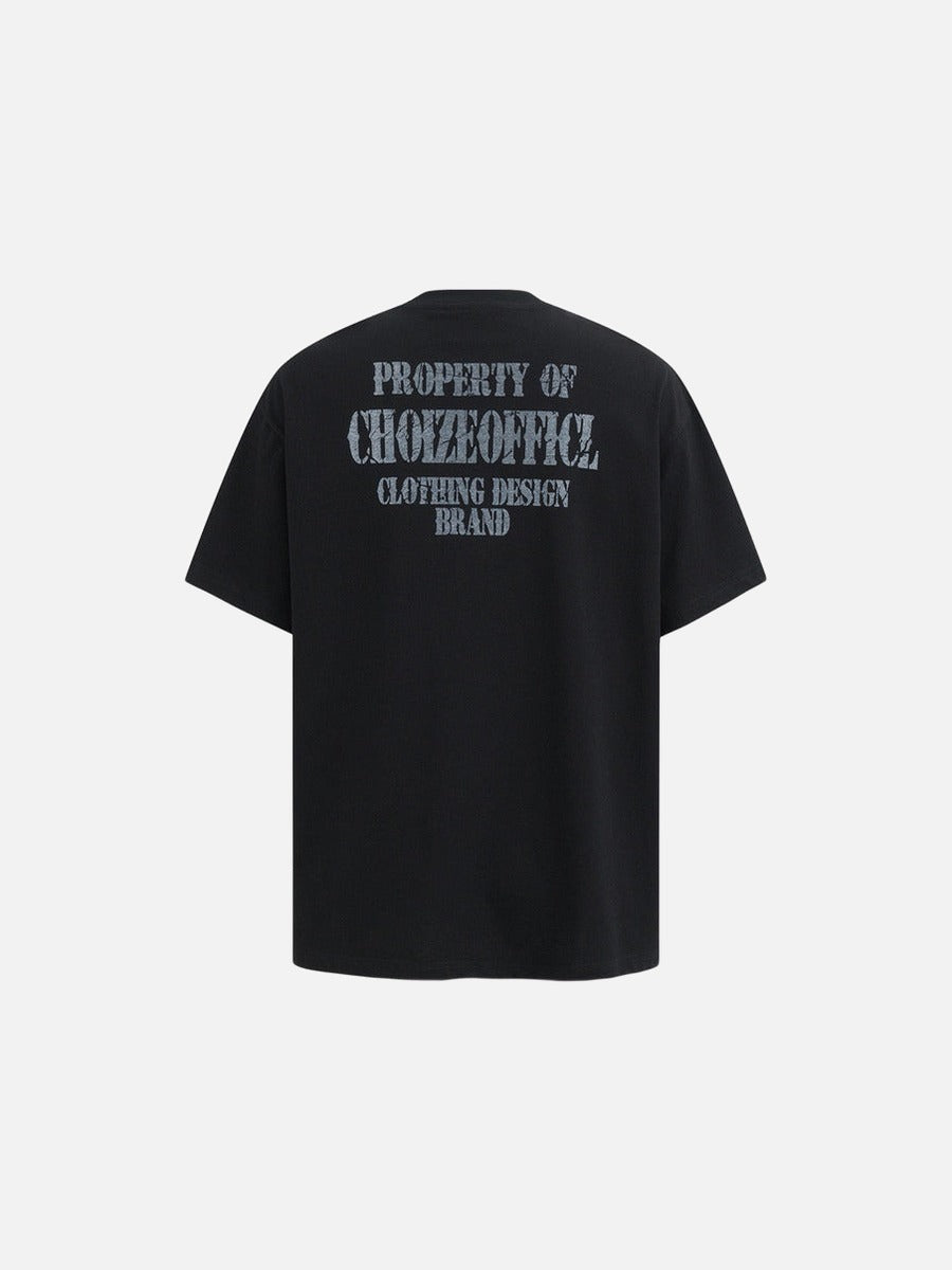 DAXUEN Oversized short-sleeved t-shirt with distressed text print