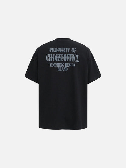 DAXUEN Oversized short-sleeved t-shirt with distressed text print