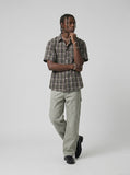DAXUEN Multi-colored plaid short-sleeved button-up shirt — model photo