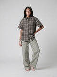 DAXUEN Multi-colored plaid short-sleeved button-up shirt — model photo