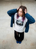 DAXUEN faded blue multi-layered graphic short-sleeve t-shirt — model photo