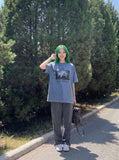 DAXUEN faded blue multi-layered graphic short-sleeve t-shirt — model photo