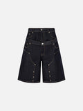 DAXUEN dark indigo multi-layered denim wide-leg shorts