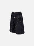 DAXUEN dark indigo multi-layered denim wide-leg shorts