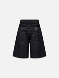 DAXUEN dark indigo multi-layered denim wide-leg shorts
