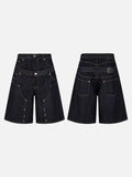 DAXUEN dark indigo multi-layered denim wide-leg shorts