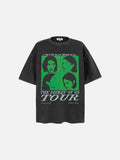 DAXUEN charcoal grey multi-layered portrait graphic t-shirt