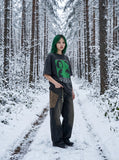 DAXUEN charcoal grey multi-layered portrait graphic t-shirt — model photo