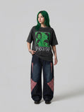 DAXUEN charcoal grey multi-layered portrait graphic t-shirt — model photo