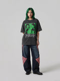 DAXUEN charcoal grey multi-layered portrait graphic t-shirt — model photo
