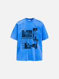 DAXUEN acid-wash multi-panel graphic oversized tee