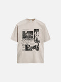 DAXUEN acid-wash multi-panel graphic oversized tee