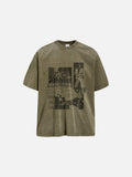 DAXUEN acid-wash multi-panel graphic oversized tee