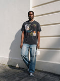 DAXUEN faded blue multi-panel graphic distressed t-shirt — model photo