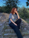 DAXUEN faded blue multi-panel graphic distressed t-shirt — model photo