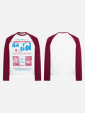 DAXUEN white and dark red multi-panel graphic long sleeve tee