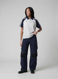 DAXUEN charcoal grey cargo pants with multiple pockets — model photo