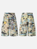 Multicolor camouflage cargo shorts with patches