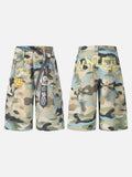 Multicolor camouflage cargo shorts with patches
