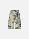 Multicolor camouflage cargo shorts with patches