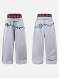 DAXUEN Grey wide-leg sweatpants with musical print and plaid details