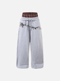DAXUEN Grey wide-leg sweatpants with musical print and plaid details