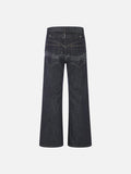 DAXUEN dark indigo wide-leg jeans with musical staff embroidery
