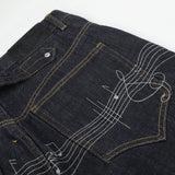 DAXUEN dark indigo wide-leg jeans with musical staff embroidery