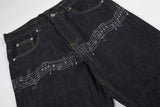 DAXUEN dark indigo wide-leg jeans with musical staff embroidery