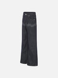 DAXUEN dark indigo wide-leg jeans with musical staff embroidery